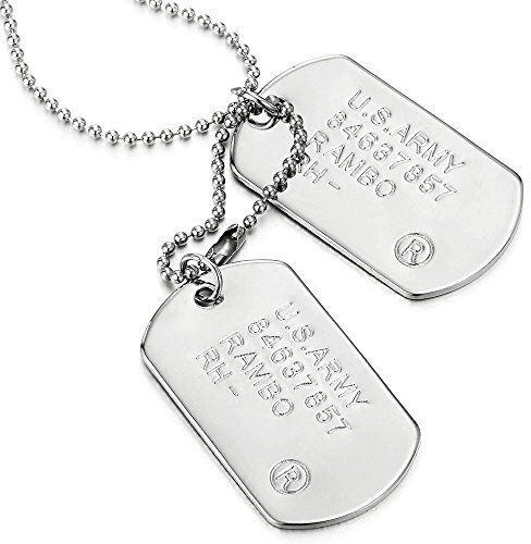 COOLSTEELANDBEYOND ClassicaDue Pezzi Militare Esercito Dogtag Ciondolo, Collana con Pendente da Uomo, Palla Catena 70CM