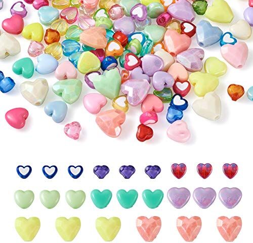 BB Beadthoven Beadthoven 800 perline in acrilico a forma di cuore forato, 8 stili colorati, in plastica, per bambini, kawaii, arcobaleno, collane, gioielli, decorazione per la casa