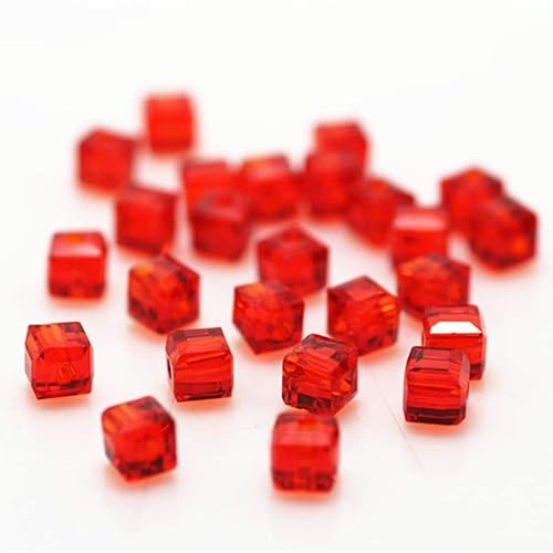 Generic 480 perline cubiche in vetro da 4 mm, per la creazione di gioielli, sfaccettate, quadrate, distanziatori, assortimenti per bracciali, collane, perline sfuse fai da te (rosso)