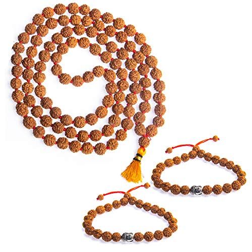 Wonder Care Authentic Rudraksh Mala-5 Face 108 + 1 Pearl Real Himalayan Rudraksha Seeds Ornamento religioso Rosario Japa Mala Collana Importato dal Nepal