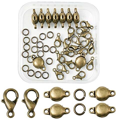 Craftdady 10 chiusure magnetiche piatte rotonde in ottone, bronzo anticato, con 20 anelli aperti, 20 chiusure a moschettone per la creazione di braccialetti e gioielli