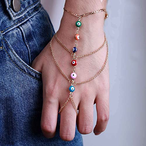 Atentuyi Stratificato Malocchio Dito Anello Bracciale Oro Mano Catena Imbracatura Malocchio Dito Catena Boho Schiavo Bracciale Malocchio Bracciale Matrimonio Gioielli Accessori Per Donne E Ragazze