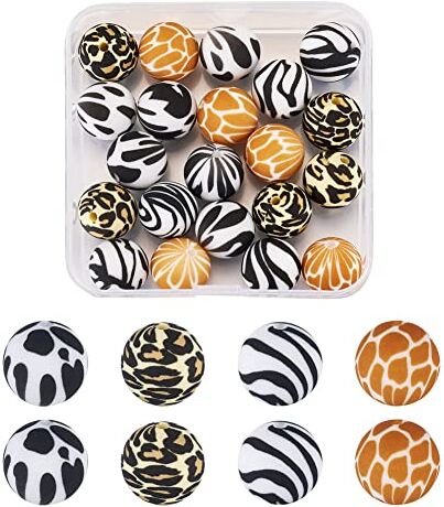 Boutigem 20 perline rotonde in silicone 14,5 mm strisce crepe zebra leopardo stampa perline sciolte per gioielli che fanno braccialetto fai da te collana orecchino