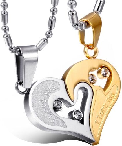 JewelryWe Coppia Collana per Lui & Lei Regolabile Cuore Puzzle con Zircone Lucido scritta I LOVE YOU Regalo per San Valentino