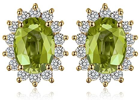 JewelryPalace Kate Middleton Orecchini a Bottone Donna Argento 925 con Naturale Peridoto Verde, Princess Diana William Orecchini a Lobo con Pietra Ovale, Orecchini Stud in Oro Set Gioielli Donna