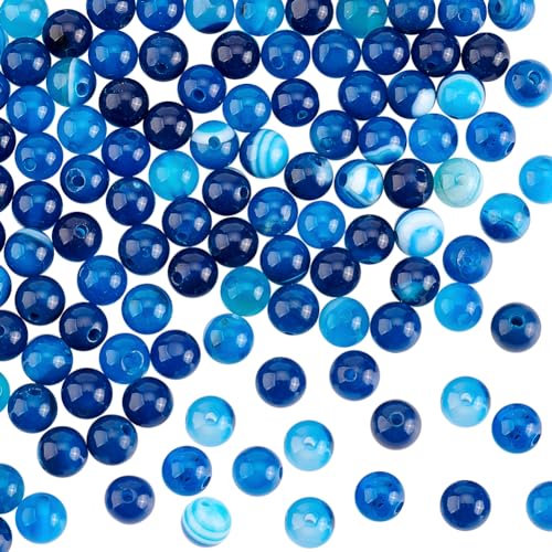 OLYCRAFT 126 Pezzi perline di agata naturale striata 6 mm blu perline rotonde con foro Tinto pietra energetica perline sfuse per la realizzazione di braccialetti collane e gioielli