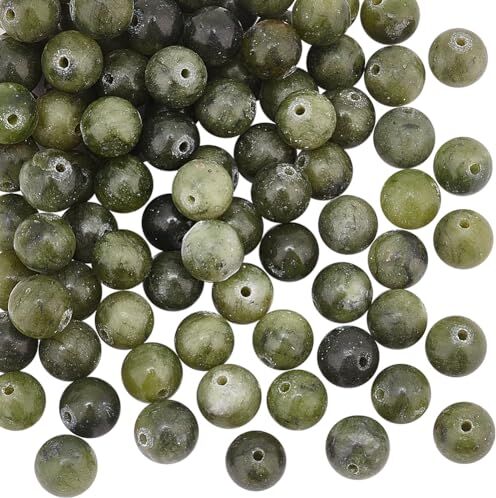 OLYCRAFT 96pcs 8mm Perle di giada verde naturale Perle di pietra preziosa naturale Perle di pietra energetica Perle di giada con foro di 1,1 mm per la creazione di gioielli fai da te bracciale collana