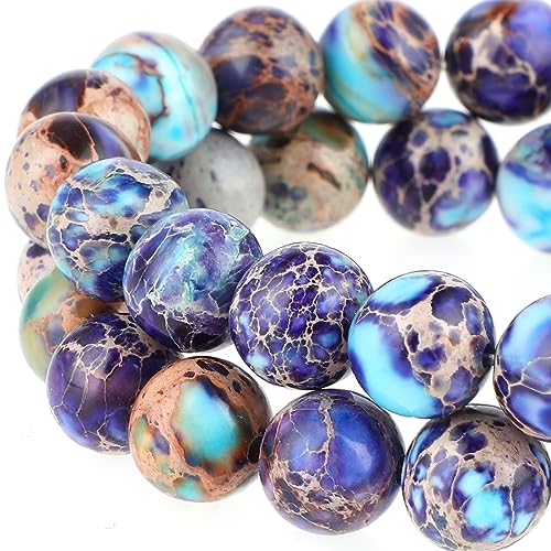 Yolev 45-47 Pezzi Perline di Diaspro Blu Viola Perline di Pietre Preziose Naturali di Sedimenti Marini Reali 8mm Tonde Colorate per Collane Bigiotteria Braccialetti Fai Da Te Creazione di Gioielli