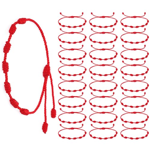 Yolev 24 Pezzi Braccialetti di Corda Rossi Bracciale Nodo Amuleto Protezione Corda Rossa Braccialetto Amicizia Fatto a Mano Nodo Kabbalah Bracciale Filo Rosso del Destino Fortunato per Donna Uomini