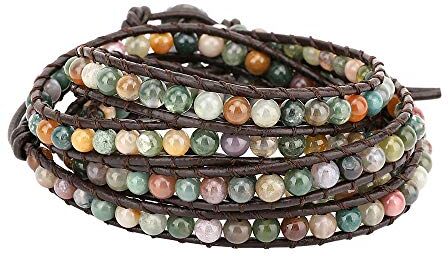 Emibele Braccialetto Donna, Bracciale da Polso Regolabile in Pelle con Sfere Colorate, Chiusura a Bottone, Gioielleria Accessori, Bracciale Artigianale Avvolgente Women Girls Ladies Verde