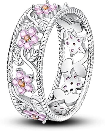 NARMO Anelli per le donne 925 Argento Sterling Pink Crabapple Fiore Anello per le donne Ragazze Taglia 19.5