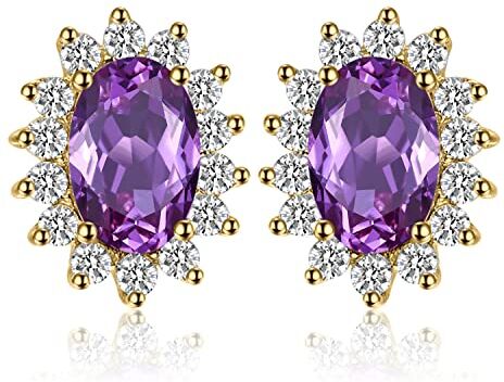 JewelryPalace Kate Middleton Orecchini a Bottone Donna Argento 925 con Creato Alessandrite Viola, Princess Diana William Orecchini a Lobo con Pietra Ovale, Orecchini Stud in Oro Set Gioielli Donna