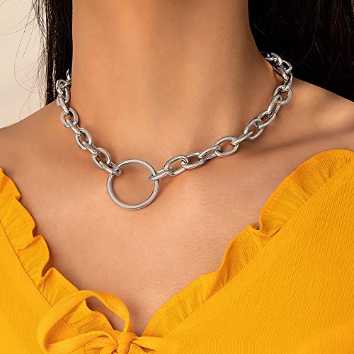 TseenYi Collana A Cerchio Aperto Punk Catena Chunky Collana Girocollo Cerchio D'argento Collana Pendente Catena Spessa Collana Gioielli Per Donne E Ragazze Regali