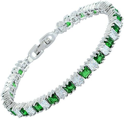 Rizilia Cubetto Di Ghiaccio Princess Cut Simulata Smeraldo Verde CZ 18K Placcato In Oro Bianco Bracciale Tennis, [18cm/7inch]