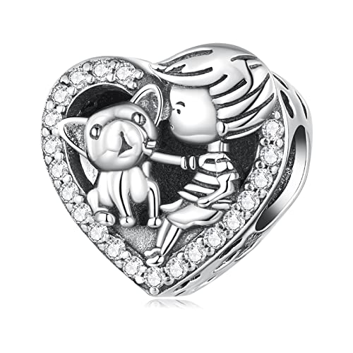 NINGAN Ragazzi e animali domestici Perline a forma di cuore Bracciale in argento 925 da donna Regalo di compleanno