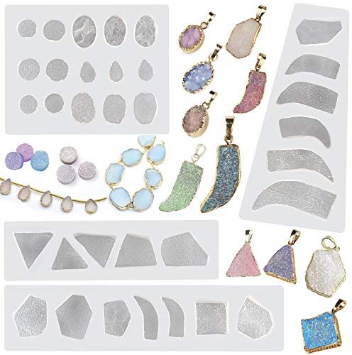 FUNSHOWCASE Geode Resina epossidica Stampi silicone Set di kit creazione gioielli collana Orecchini pendenti Bracciale Charms 33 forme