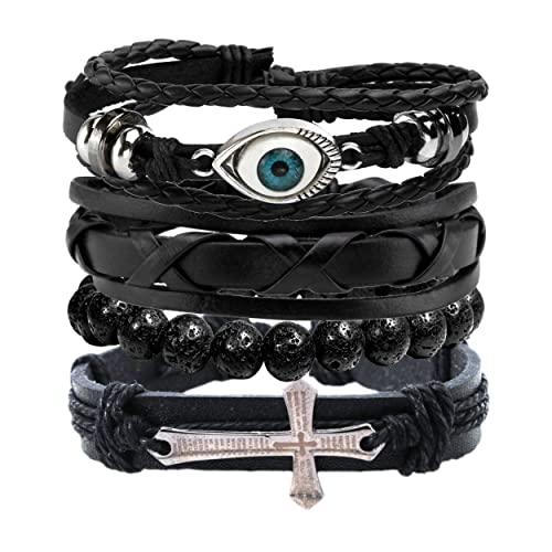 JJDreams Bracciale in pelle Uomo Set Bracciale Punk Bracciale Largo Rocker Bracciale Nero Incisione Bangles Gotico