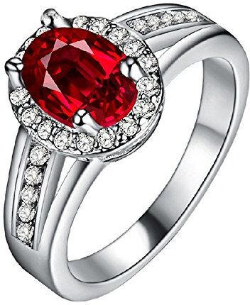 Uloveido Fede Nuziale Fidanzamento Moda per Ragazze, Platino Placcato in Oro, promessa Halo, Anniversario, Anello Gioielli con Cristallo Rosso