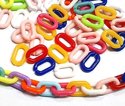 Perlin 3 metri, catena a maglie collegate in plastica, ovale, catena a maglia barbazzale da 15 mm, multicolore, clip a C, per la creazione di gioielli, collane, bracciali, fai da te