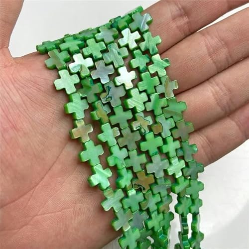 VIOLK Perline di conchiglia a forma di 10 mm Gesù Madreperla Perline sciolte di conchiglia per la creazione di gioielli Braccialetti con ciondoli Orecchini fai da te 15 "-2 verde 13x6mm