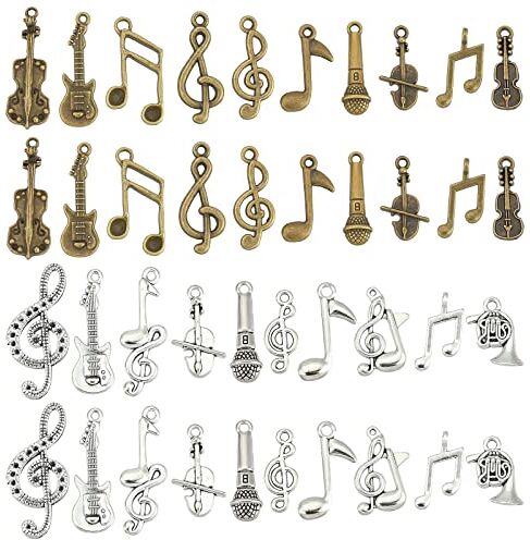 PH PandaHall Ciondoli Musicali di Stili 20,120 pz Strumento Musicale Note Simbolo Pendenti Elementi Musicali Fascino Microfono Violino Chitarra Pendenti e Ciondoli per Collana Fai Da Te Bracciale