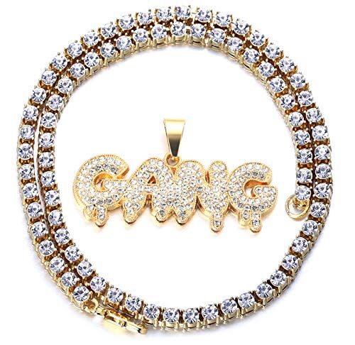 HALUKAKAH Catena D'oro con Lettera di Bolla GANG Iced Out,Collana di Diamanti per Uomo Placcato Oro Reale 18k con Catena da Tennis 50cm Confezione Regalo GRATUITA