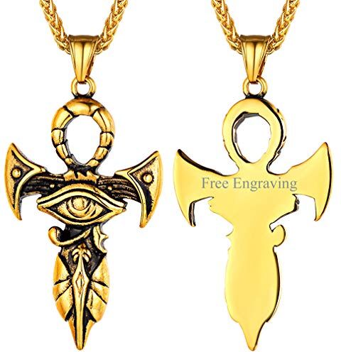 FaithHeart Collana Donna Uomo Egiziana Personalizzabile Ciondolo Croce Ankh Egitto/Serpente/Occhio di Horus Gioielli Amuleto Protezione Talismano Gioielli Egiziani