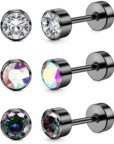 ORAZIO 3 Paia di Orecchini a Perno Per Donne Titanio Ragazze Orecchini Set ipoallergenico Cubic Zirconia Orecchini da Uomo 3/4/5mm Sleep Stud Ipoallergenici Per Orecchie Sensibili