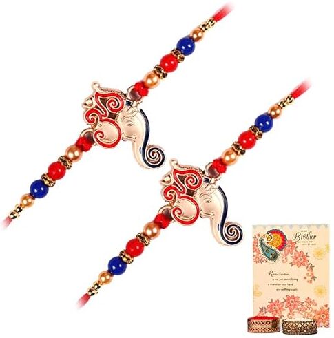 archies La più grande collezione Rakhi per Rakshabandhan   Rakhi per fratello   Rakhi per Bhaiya e Bhabhi   Cesto regalo combinato Rakhi per Bhai (B), L, Rudraksha, Lapislazzuli