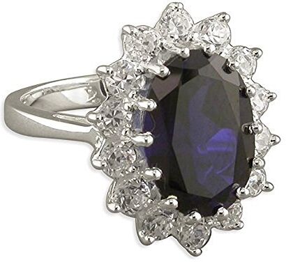 Designer Inspirations Boutique ® Anello di fidanzamento in argento Sterling, con zaffiro e zirconi, replica anello Kate Middleton/Principessa Diana, misura LMisure disponibili: da 52,5 mm a 58,75 mm. e argento, 58 (18.5), cod. ring