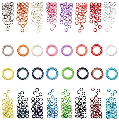 PH PandaHall 480 pz Anelli Aperti Anello di Salto in Ferro Colorato,16 Colori Ferro Anelli di Collegamento dei Monili Colorato O Ring Connettori Risultati per Portachiavi Girocollo Orecchino 8 mm