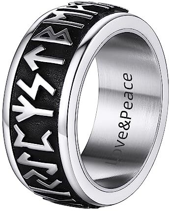 Supcare Vichinghi Anello Antistress Uomo Girevole, Argento Anelli Uomo Acciaio, Misura 20 Vintage Anello Uomo con Rune Vichinghe, Anello Antistress Uomo Personalizzato con Incisione