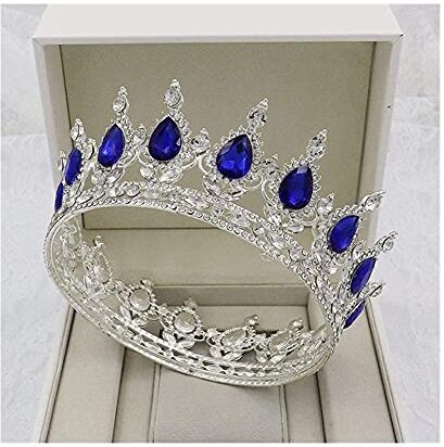 YTGLQAZ Accessori Per Capelli Fasce Per Le Donne Diademi Di Cristallo Dorati Corona Rotonda Royal Queen King Crowns Diadema Prom Accessori Per Gioielli Per Capelli Da Sposa (Colore Metallo: Silver B