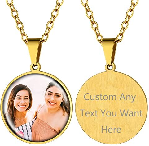 Supcare Collana con Foto Personalizzata, 02 Stile Rotondo Collana Donna Uomo Ciondolo Portafoto, Oro Collana Personalizzata con Foto+ Incisione, Idee Regalo per Donna Uomo Ragazzi