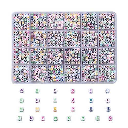 Cheriswelry Cheriswely, 1940 pezzi in acrilico con perline a forma di alfabeto, colore bianco e colorato, lettera A-Z, ciondoli cubici da 5 mm per nome, bracciali, collane, creazione di gioielli