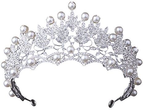 cuiyoush Shiny Faux Pearl scavato strass intarsiato capelli corona tiara sposa sposa bianco