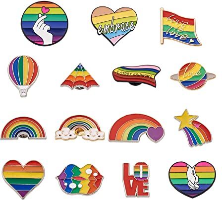 PH PandaHall PandaHall 15pcs Arcobaleno Smalto Pin Badges Set 15 Stili Carino Spilla Pin Distintivi Risvolto Distintivi per Abbigliamento Borse Giacche Accessori