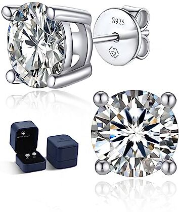 MomentWish Orecchini Moissanite Argento 925, 4 Carati/8mm Orecchini Brillantini Simulato Diamante Orecchino Punto Luce Donna Uomo Anallergici