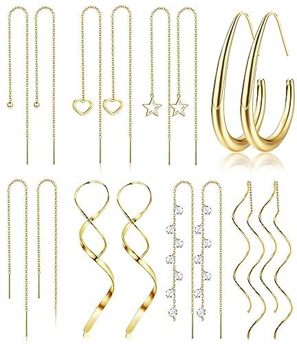 ADRAMATA 8 Paia Orecchini Pendenti per Donna Orecchini in Acciaio Inossidabile Set Orecchini Pendenti Orecchini Nappa Orecchini a Catena Lunghi Orecchini Pendenti Oro Argento Orecchini per Donna