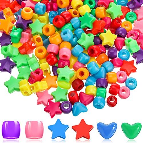 HICARER 600 Pezzi Perline di Cuore di Pony Perline di Stella Perline con Foro Larga Perline Acriliche Multicolore per Braccialetto Kawaii Arcobaleno Collana Natale Creazione di Gioielli Fai Da Te