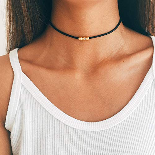 TseenYi Collana girocollo con perline turchesi, collana corta nera, choker semplice, gioielli per donne e ragazze (oro)