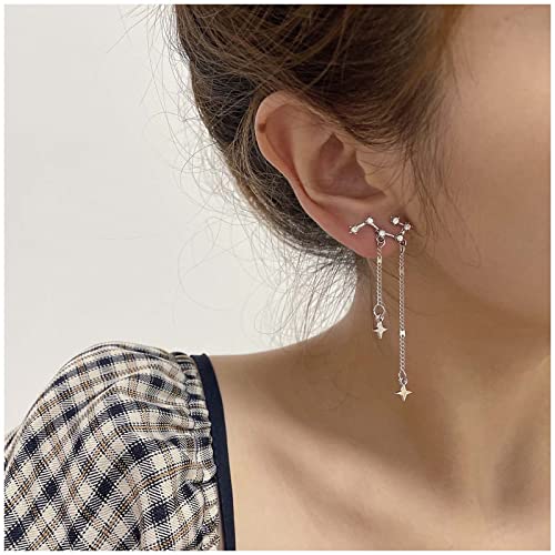 Inateannal Vintage Crystal Star Ear Climber Orecchini Lunghi Cz Shooting Star Orecchini Strass Catena Goccia Orecchini Catena Argento Nappa Orecchini Cz Cluster Stella Perno Gioielli Per Donne Ragazze