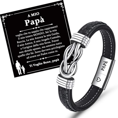 CheersLife Regalo Festa del Papà Idee Regalo per Papà, Regalo Compleanno Papà Regali Per Papà Bracciale Papà Personalizzato Intrecciata Bracciale Cuoio Uomo con Bottone Magnetico Incisione PAPÀ