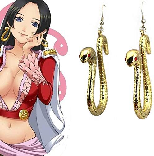 WERNG Anime One Piece 70/80/100 cm Boa Hancock Nero Lungo Straigt Serpente Orecchini Cosplay Copricapo Capelli Sintetici + Parrucca Gratuito Cap   Orecchino 1