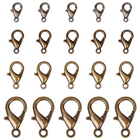 PH PandaHall 120pcs 4 dimensioni chiusura a moschettone in lega di bronzo antico connettore di chiusura gioielli per collane braccialetto creazione di gioielli