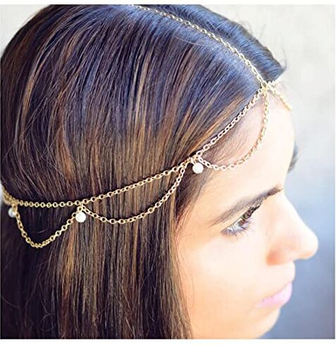 Inilbran Boho Nappa Testa Catena Perla Nappa Capelli Catena Perla Ciondolo Catena Testa Pezzi Dangle Perle Copricapo Festival Capelli Fascia Capelli Accessorio Gioielli Per Donne E Ragazze