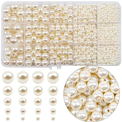 Ruby 1450 Pezzi Perle Beige per Bigiotteria Beige Bianco Perle Finte Rotonde Perle Bianche per la Creazione di Gioielli, Collane, Bracciali, Gioielli Fai da te per Collana da Infilare