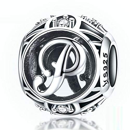 YASHUO Jewellery Ciondolo a forma di lettera dell'alfabeto (A-Z), in vero argento Sterling 925, per braccialetti Pandora Lettera P