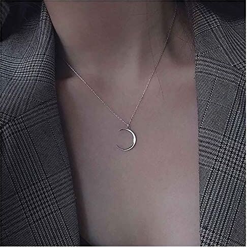 Inilbran Collana con ciondolo a forma di luna crescente Boho Collana girocollo con luna in argento Collana con mezzaluna vintage Collana con luna minimalista Collana con catena celeste per donne e