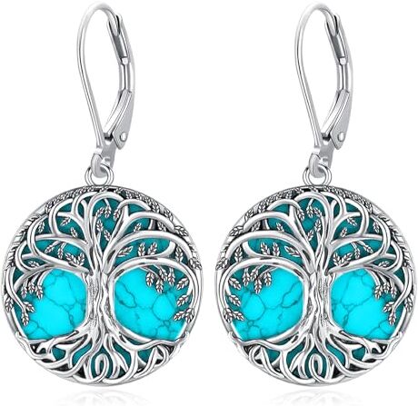 Eusense Orecchino con Albero Della Vita Orecchini in Argento 925 con Albero Della Vita in Turchese Orecchini Pendenti Regalo di Gioielli per Donne Ragazze